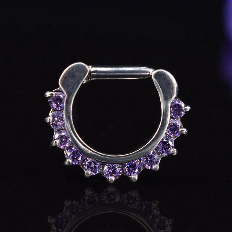 1.6mm Septum Clicker with Purple CZ Gems