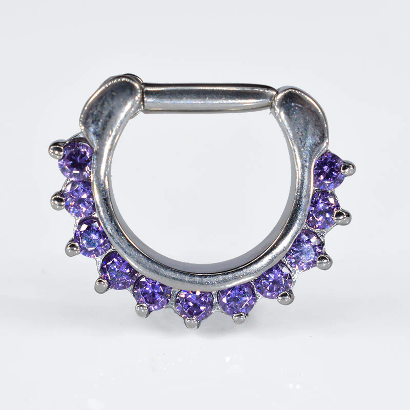 1.6mm Septum Clicker with Purple CZ Gems - Image 2