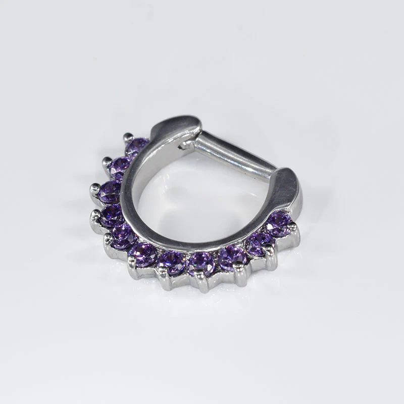 1.6mm Septum Clicker with Purple CZ Gems - Image 3