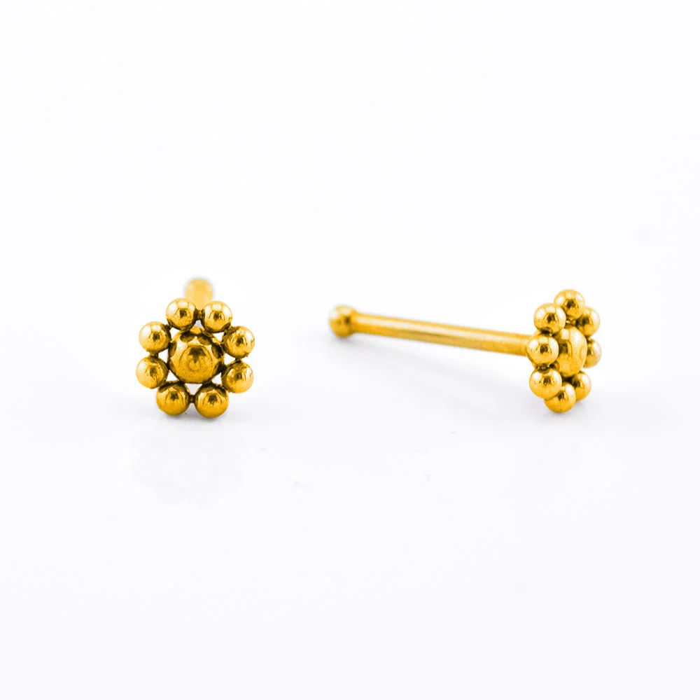 Beaded Flower Nose Stud in Gold - Image 2