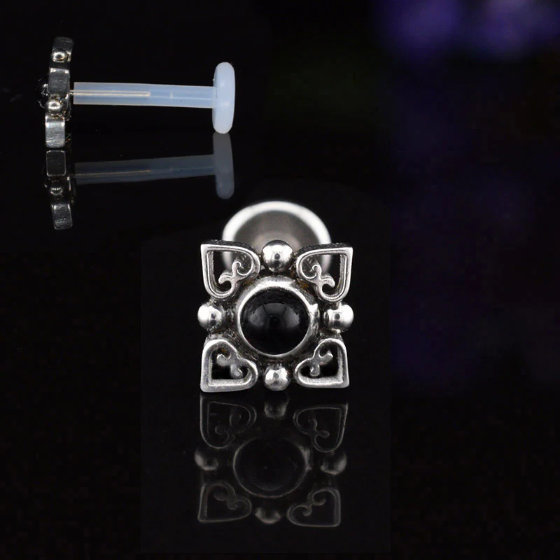 BioFlex Filigree Labret with Onyx Stone
