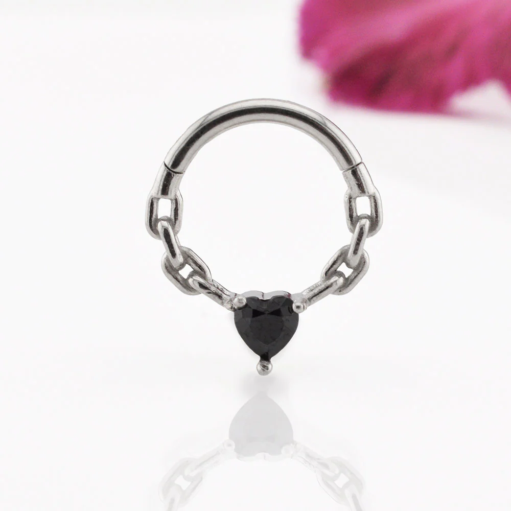 Black Heart on Chain Clicker Ring - Image 2