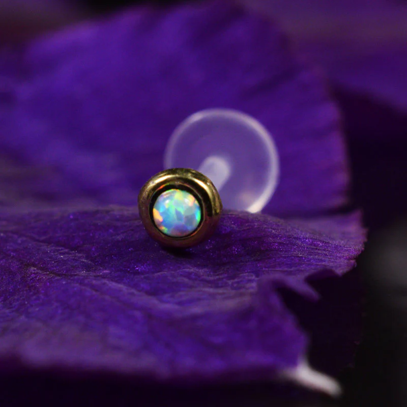Brass BioFlex Labret with White Opal