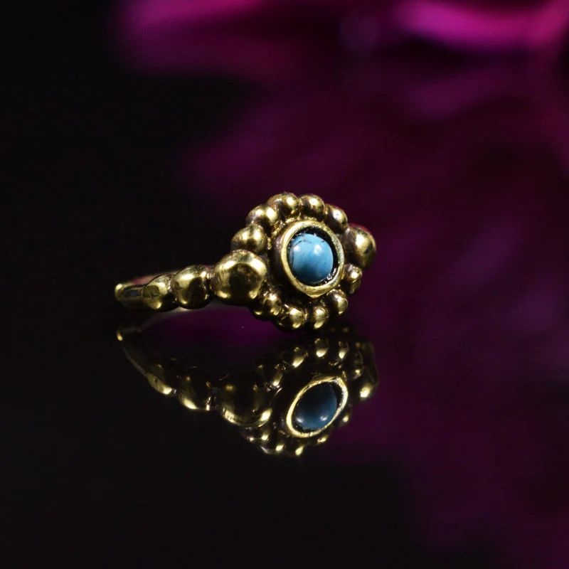 Brass Nose Ring with Turquoise Stone