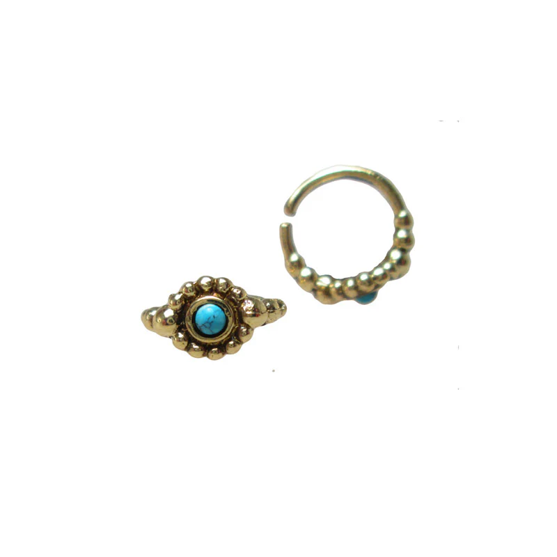 Brass Nose Ring with Turquoise Stone - Image 2
