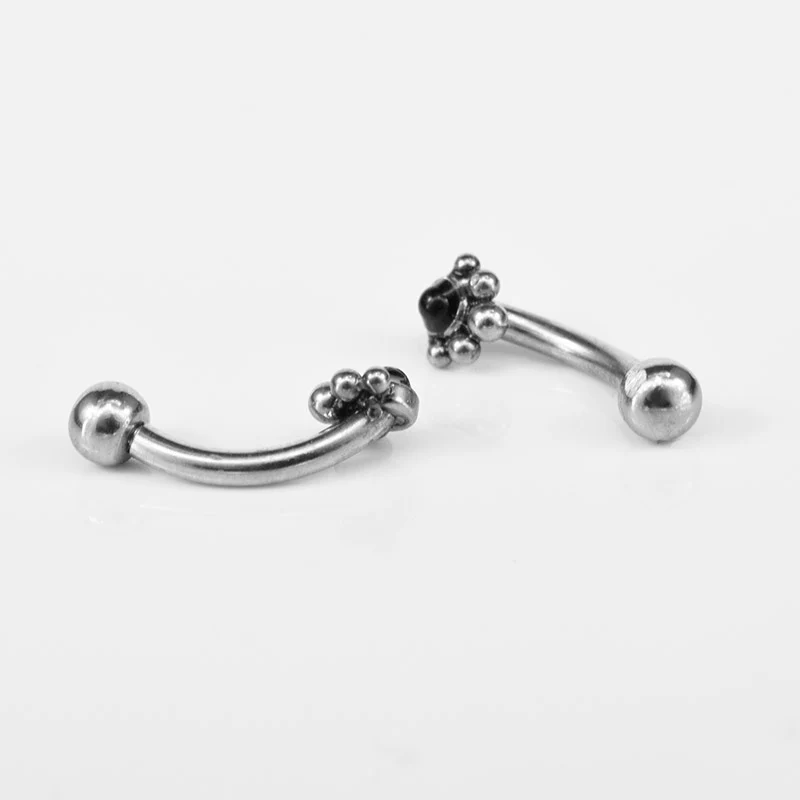Curved Barbell with Black Onyx Stone and Tribal Dots - Image 3