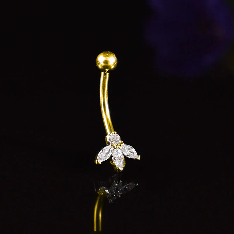 Curved Barbell in Gold with Marquise and Round Gems