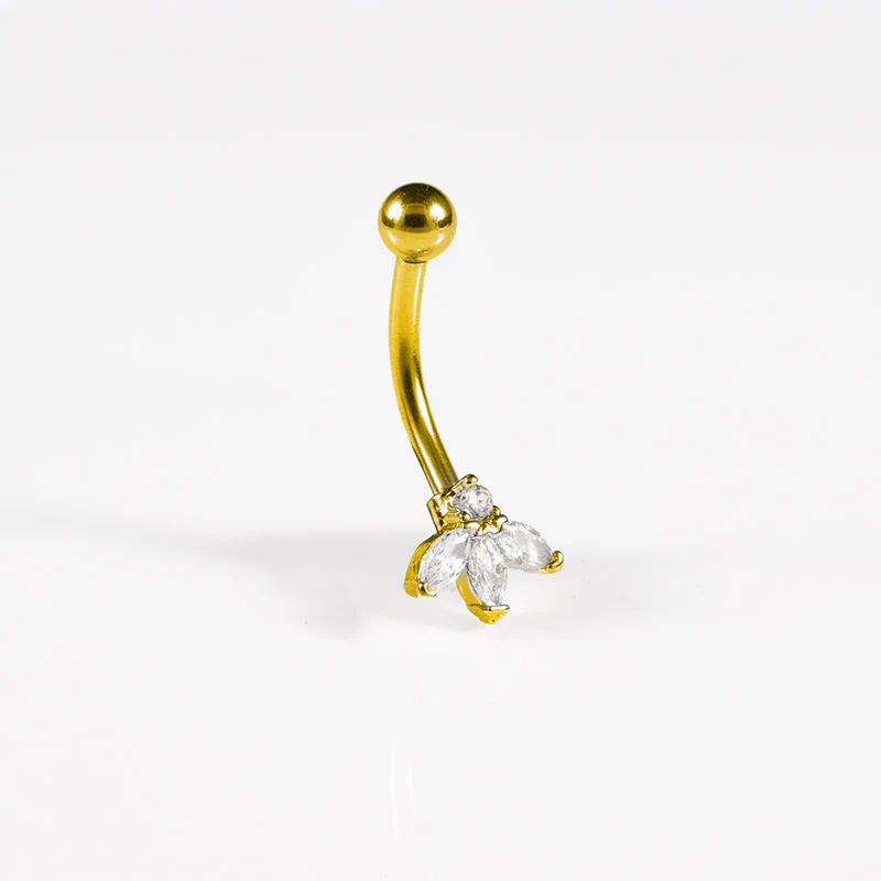 Curved Barbell in Gold with Marquise and Round Gems - Image 2