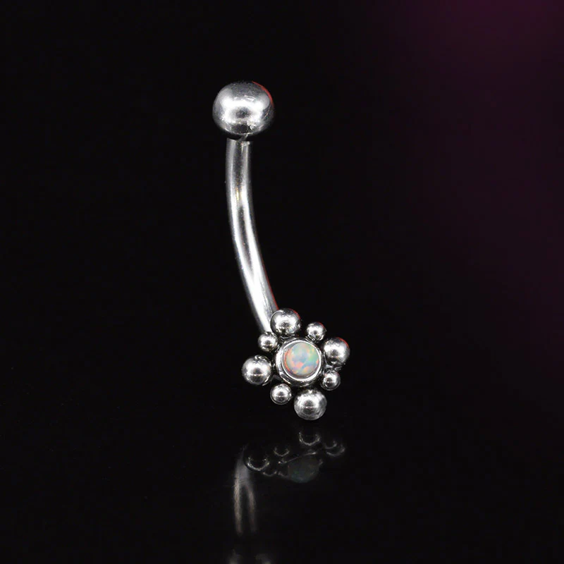 Curved Barbell with Opal Stone and Tribal Dots