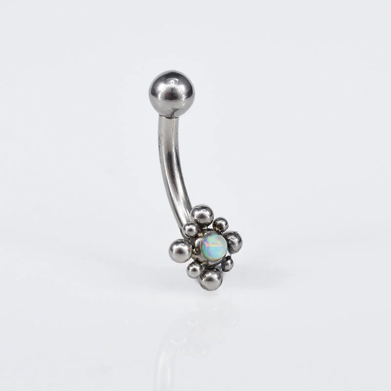 Curved Barbell with Opal Stone and Tribal Dots - Image 2