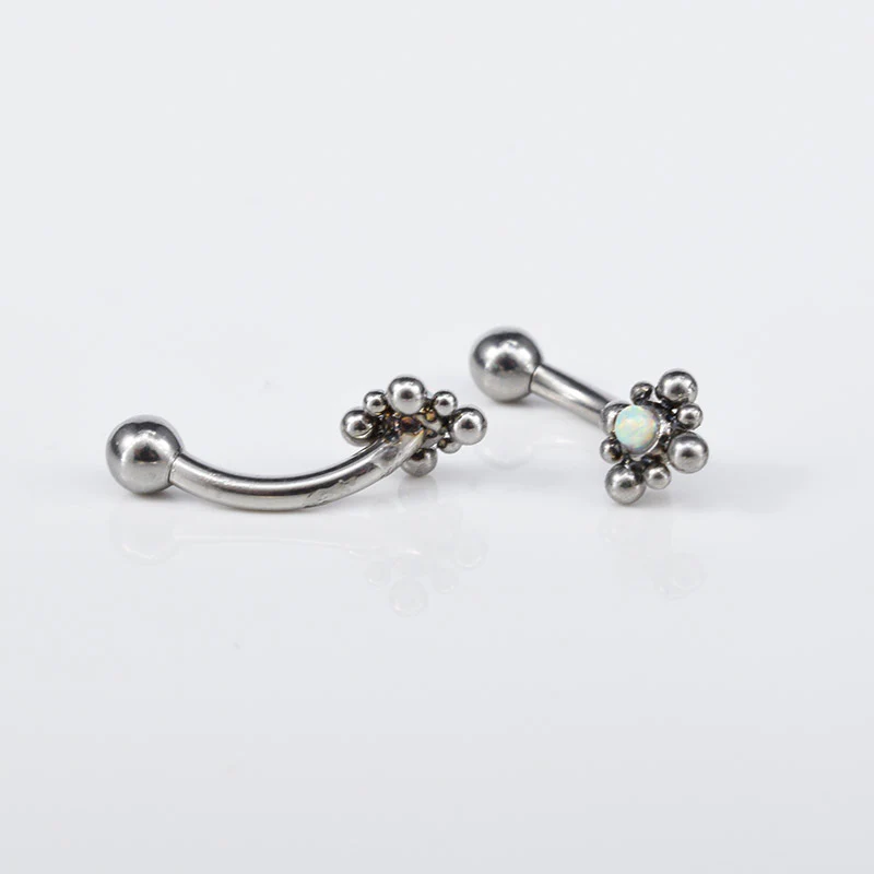 Curved Barbell with Opal Stone and Tribal Dots - Image 3