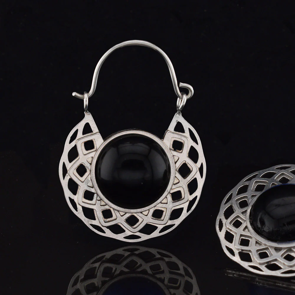 Darkflower Earrings with Black Onyx Stone
