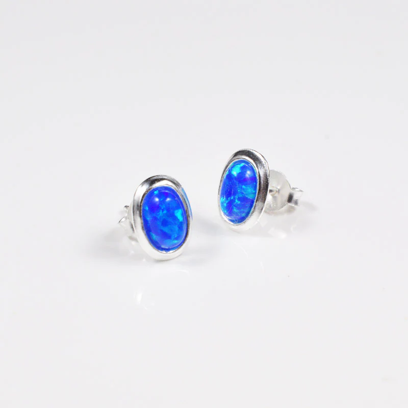 Deep Blue Opal Silver Earrings - Image 2