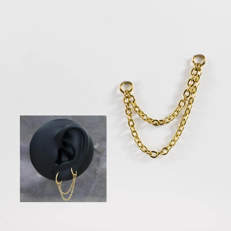Double Connecting Chain for Ear Piercings in Gold PVD - Image 2
