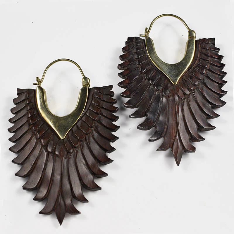 Feathered Wings Earrings in Wood