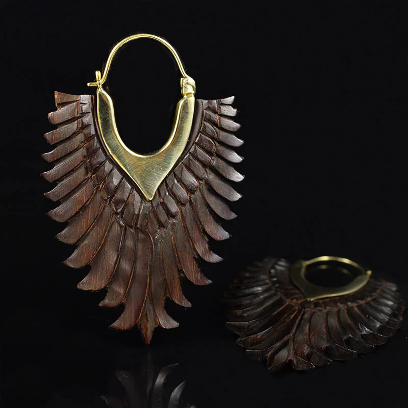 Feathered Wings Earrings in Wood - Image 2