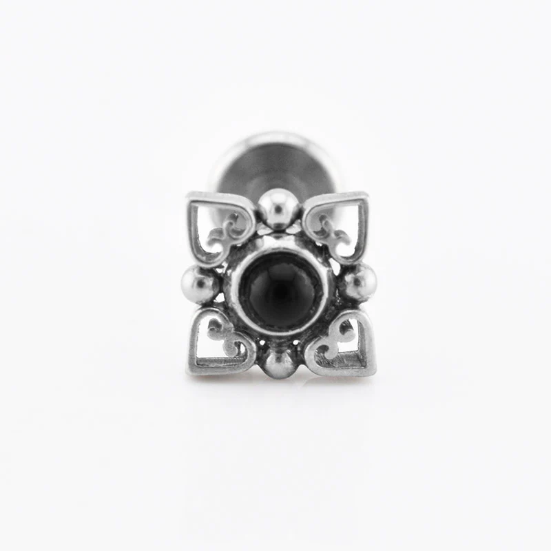 Filigree Labret with Onyx Stone - Image 3