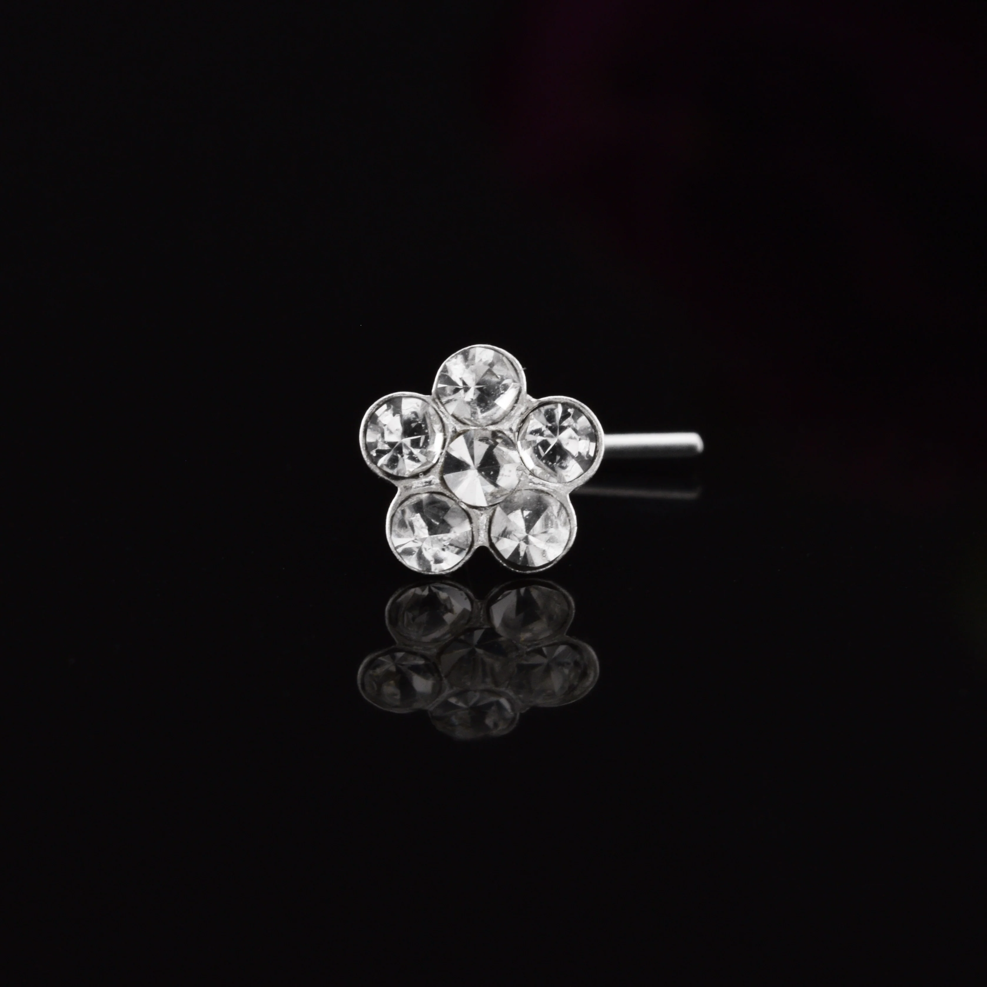 Crystal Flower Nose Stud in Silver
