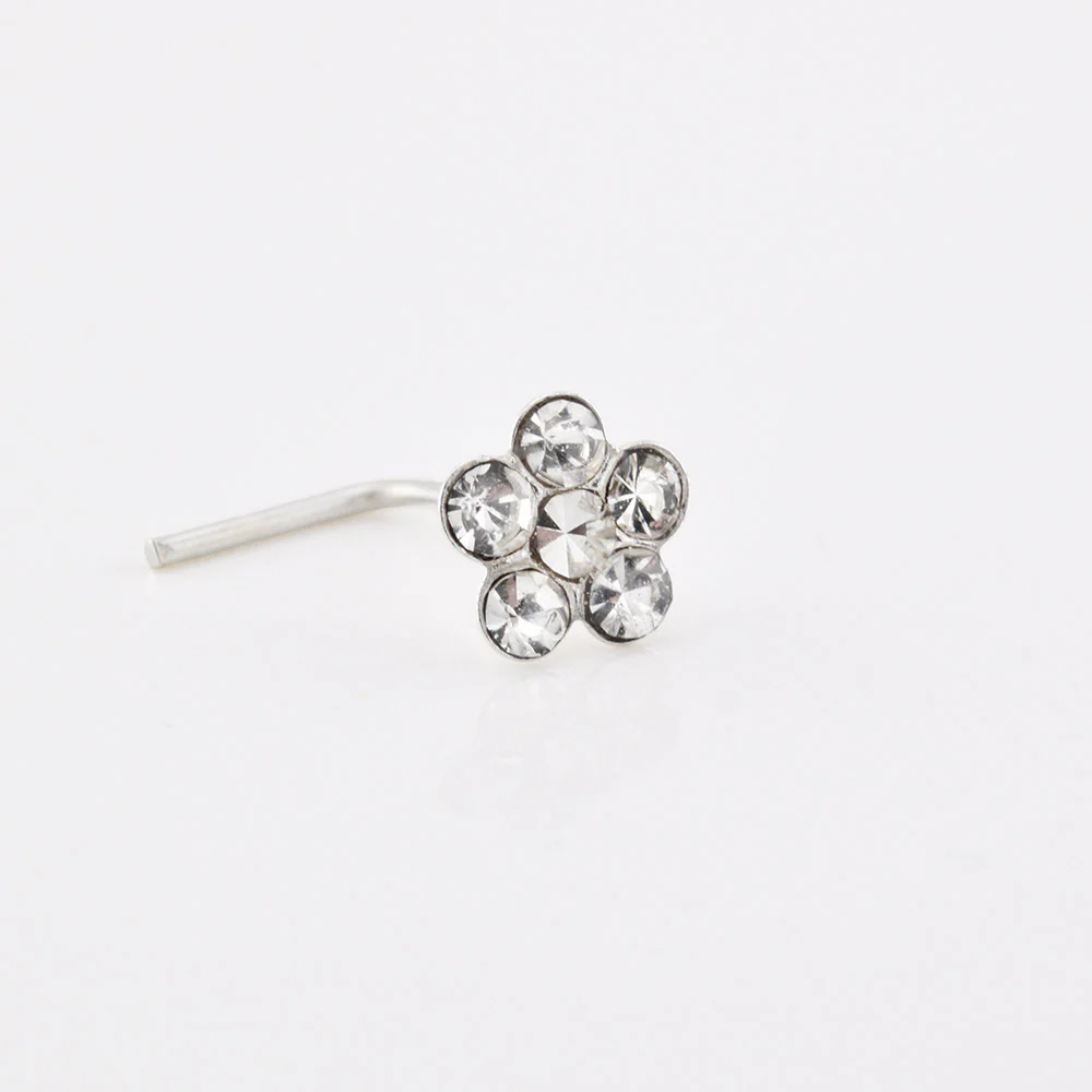Crystal Flower Nose Stud in Silver - Image 2
