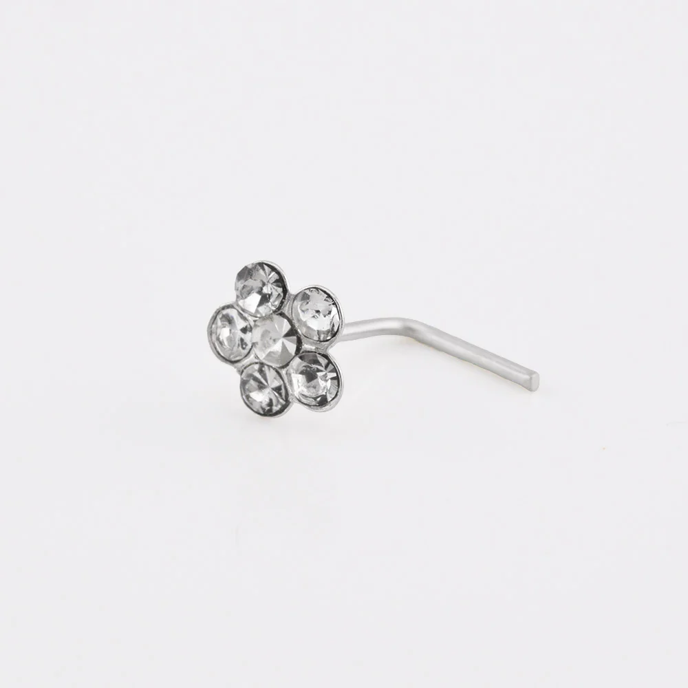 Crystal Flower Nose Stud in Silver - Image 3