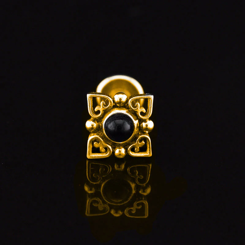 Gold Filigree Labret with Onyx Stone