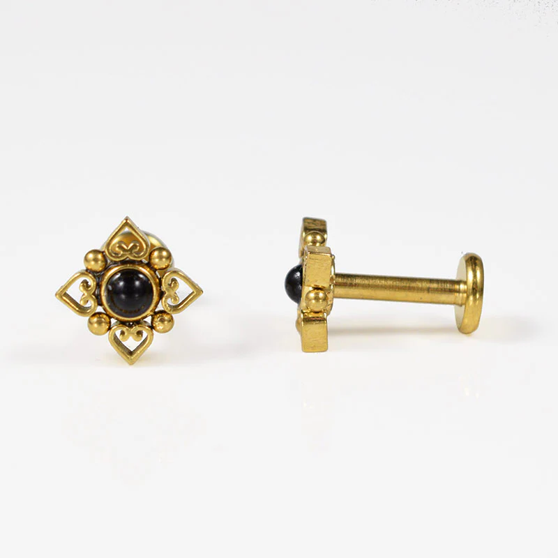 Gold Filigree Labret with Onyx Stone - Image 2