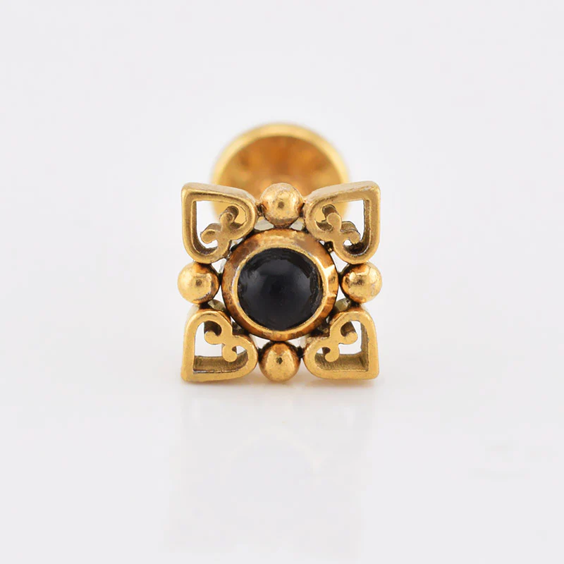 Gold Filigree Labret with Onyx Stone - Image 3