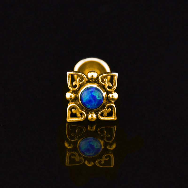 Gold Filigree Labret with Blue Opal