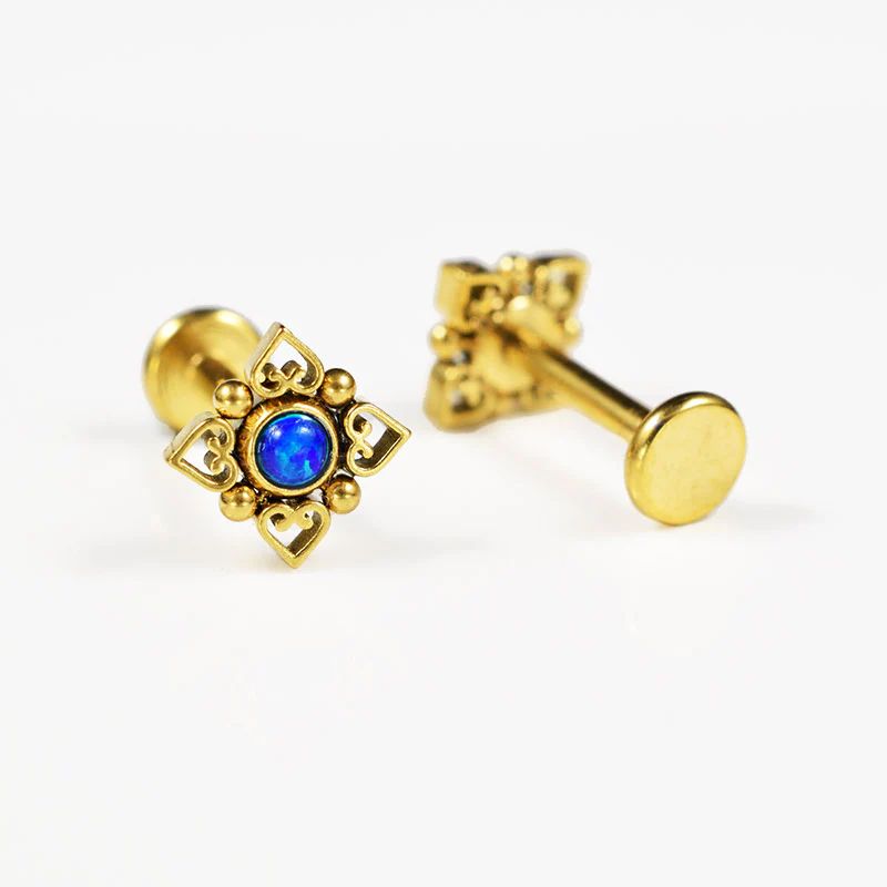 Gold Filigree Labret with Blue Opal - Image 2