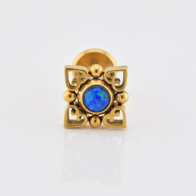 Gold Filigree Labret with Blue Opal - Image 3