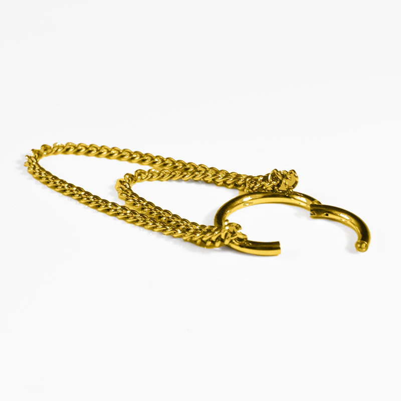 Gold Helix Clicker Ring with Hanging Chains - Image 2