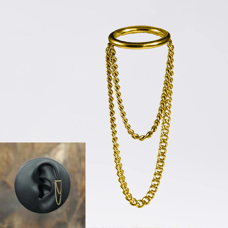 Gold Helix Clicker Ring with Hanging Chains - Image 3