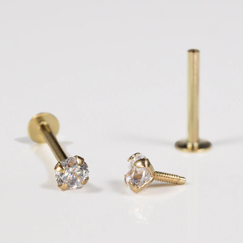 Gold Labret Stud with CZ Crystal - Image 2