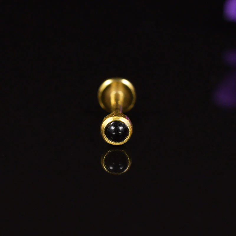 Gold Labret with Black Onyx Stone