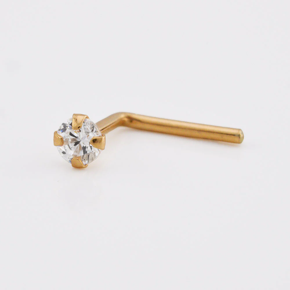 Gold Nose Stud with Quality CZ Jewel - Image 2