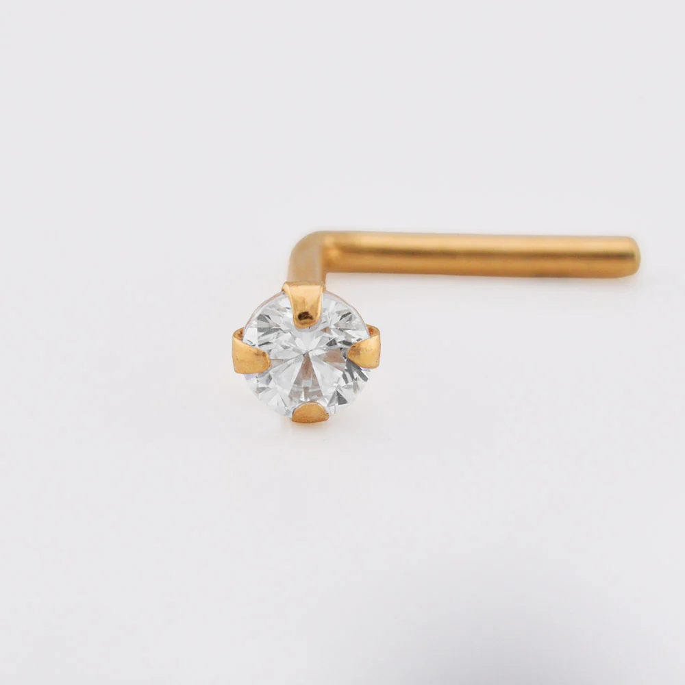 Gold Nose Stud with Quality CZ Jewel - Image 3
