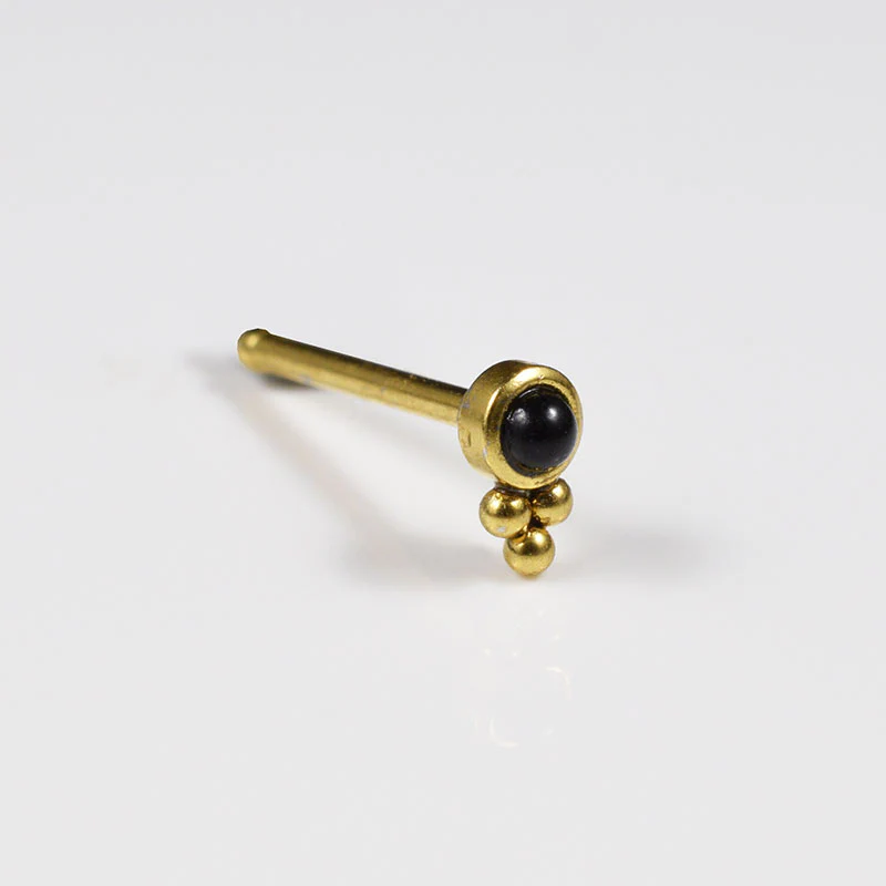 Gold Nose Stud with Onyx Stone - Image 2