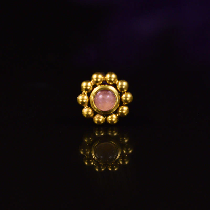 Gold Nose Stud with Rose Cats Eye