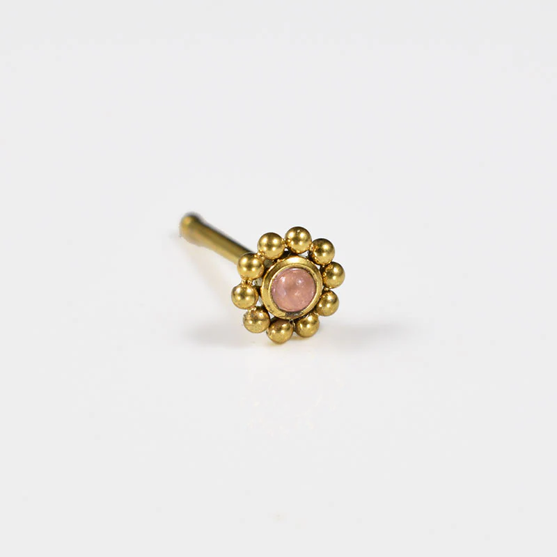 Gold Nose Stud with Rose Cats Eye - Image 2