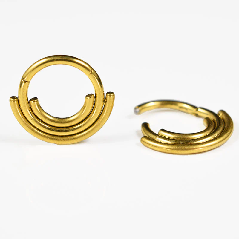 Gold PVD Hinged Segment Ring with Triple Curves - Image 2