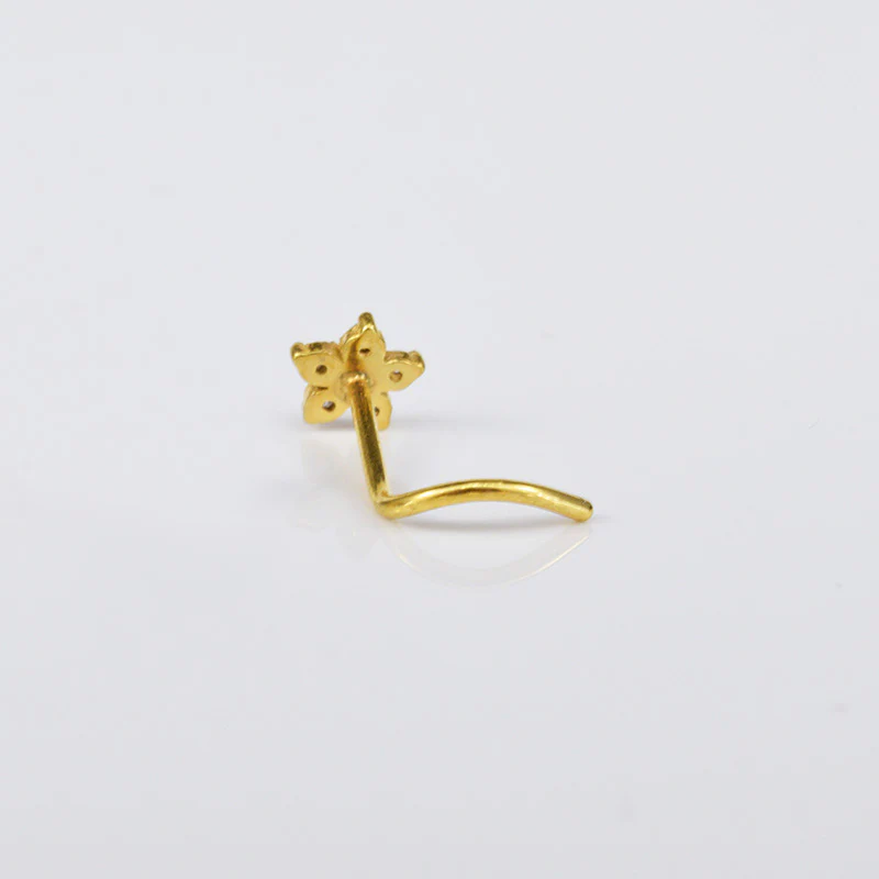 Gold PVD Plated Nose Stud with CZ Flower - Image 3