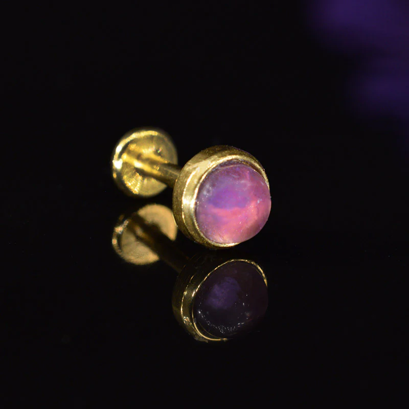 Gold Steel Labret with Amethyst