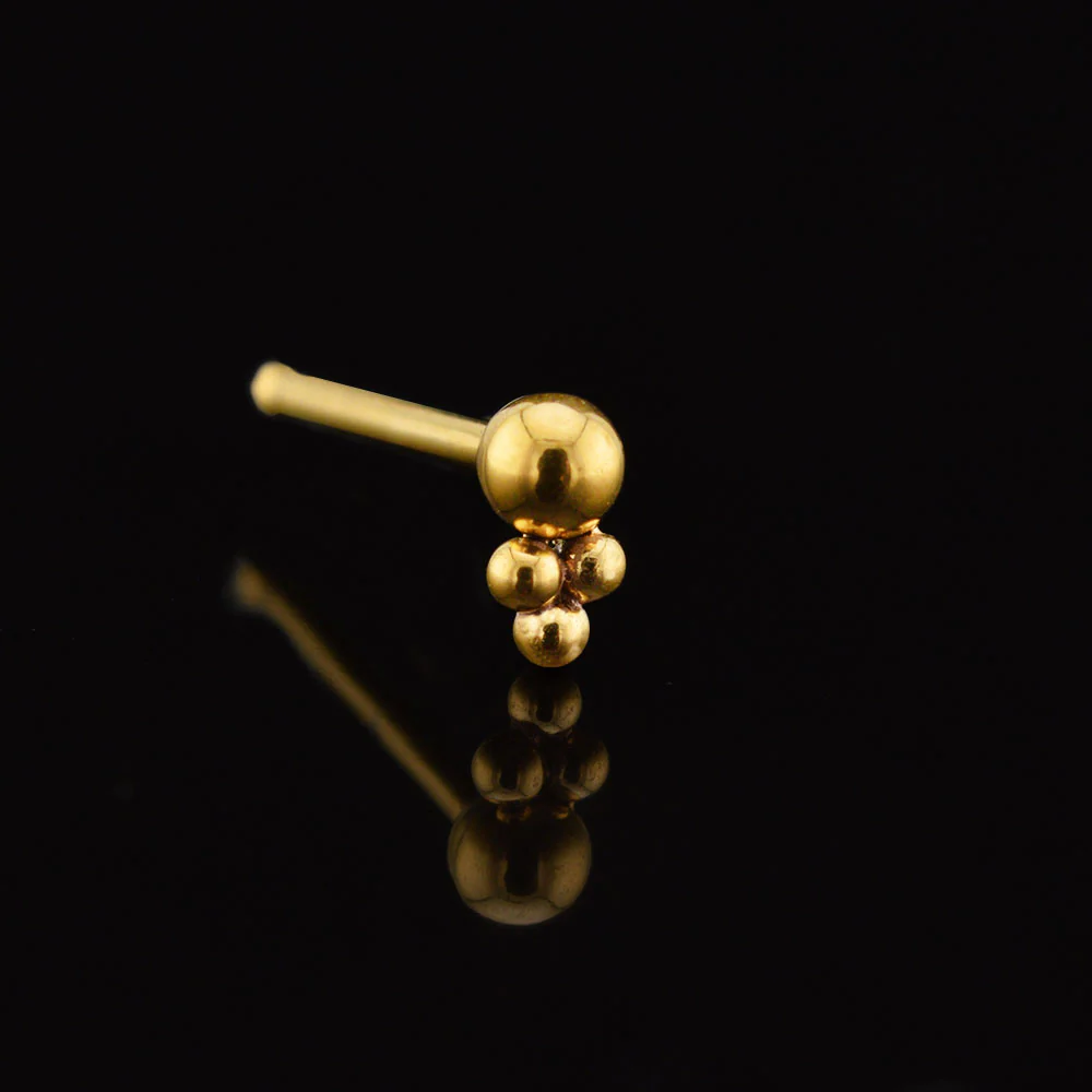 Gold Steel Nose Stud with Triple Beads