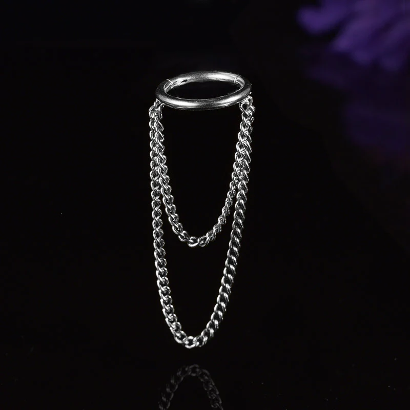 Helix Clicker Ring with Hanging Chains