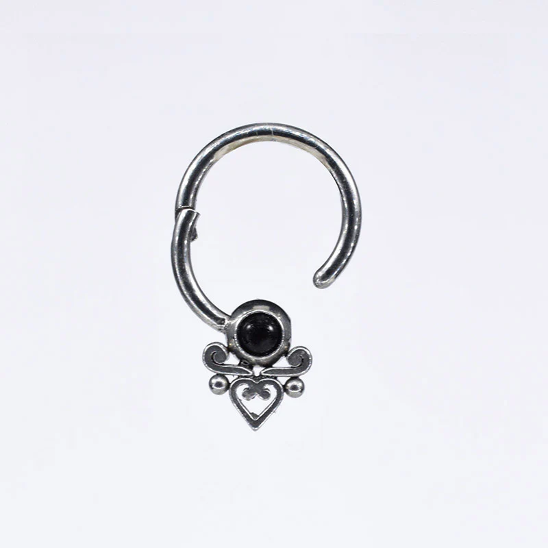 Hinged Segment Ring with Heart Filigree and Onyx Stone - Image 3