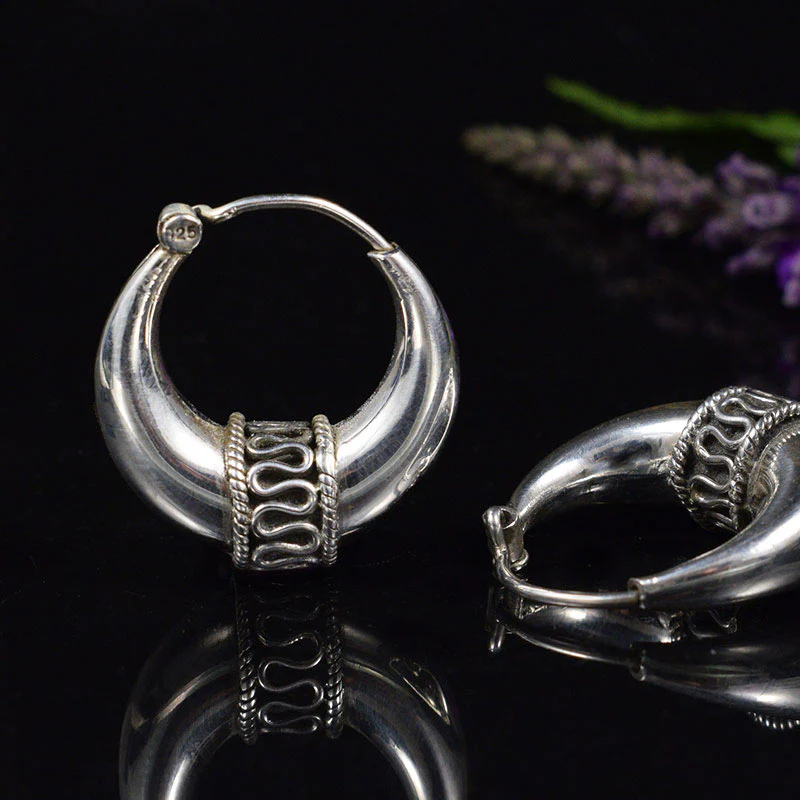 Sterling Silver Indian Kundal Earrings