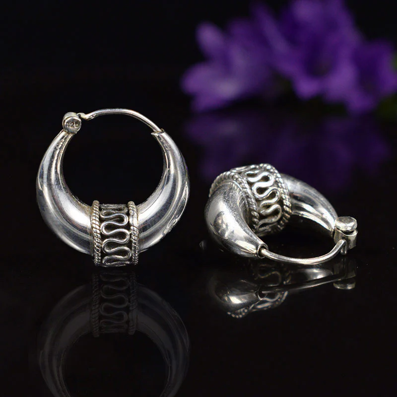 Sterling Silver Indian Kundal Earrings - Image 3
