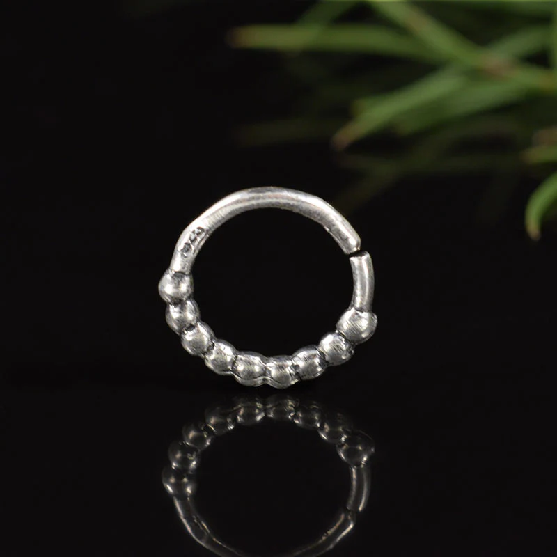 Sterling Silver Nose Ring, 'Khatana' Indian Dot Design