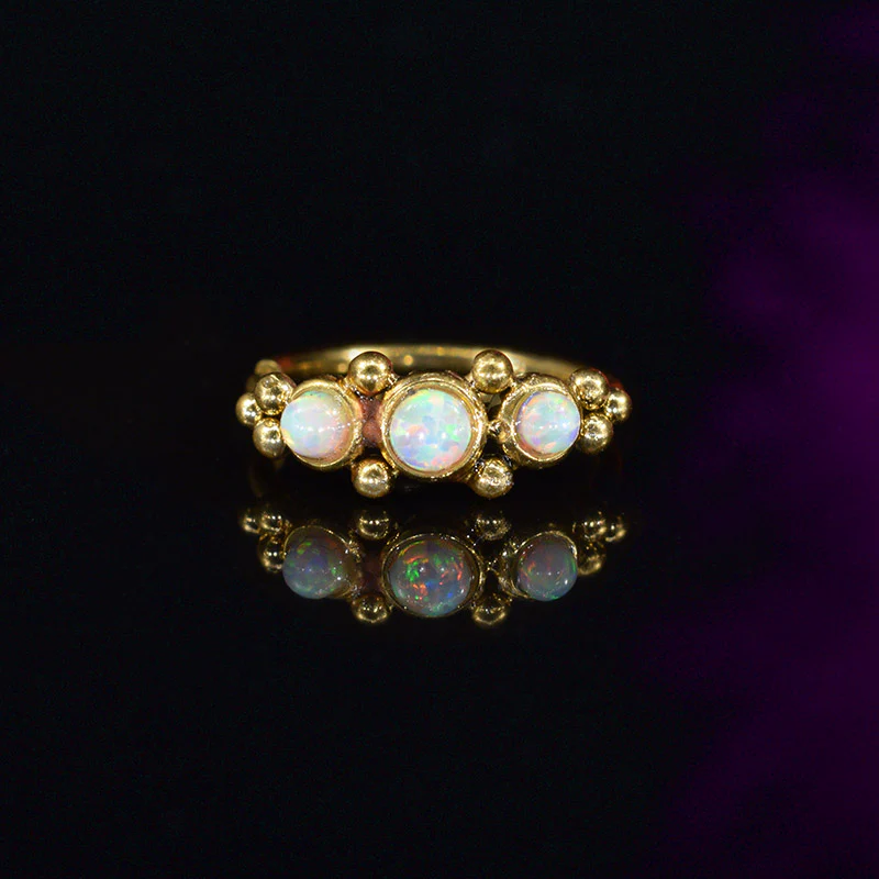 Gold Nose Ring with Tribal Dots and Opal Stones