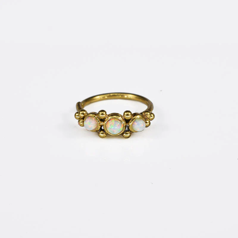 Gold Nose Ring with Tribal Dots and Opal Stones - Image 2